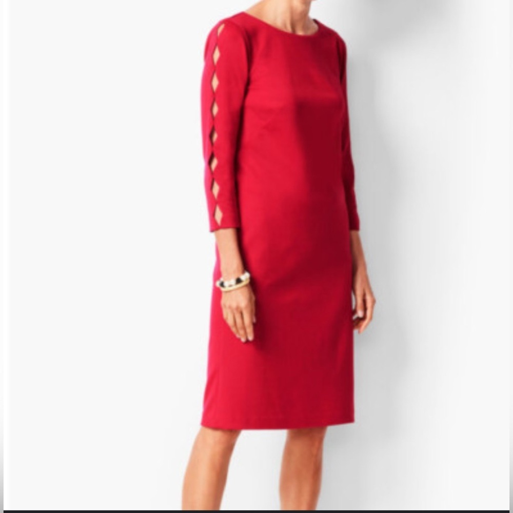 Talbots RSVP Red Sheath Dress Size 14 3/4 Sleeve Ladder Trim Cocktail Party NWOT